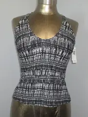 NWT Jaclyn Smith Black & White Tankini Top Womens Size 6 Padded Adjustable 31030