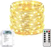 200 LED Battery-Operated Fairy String Lights, 66FT, Warm White, Waterproof