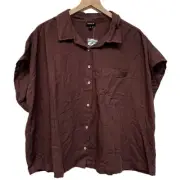 New Torrid Brown Crop Button Up Short Sleeve Top - Size 2X