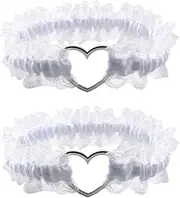 [alisikee] White Lace Heart Leg Garter Belt Set, Adjustable Bridal Wedding Thigh Garter Gift for Bride Party, White, One Size