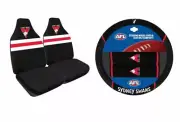 SET OF 2 SYDNEY SWANS AFL FRONT CAR SEAT COVERS + STEERING WHEEL COVER