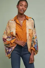 RARE NWT Anthropologie Cropped Floral Cocoon Cardigan OS Brown Motif