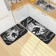 XYMZR Kitchen Mat Black White Sasquatch Tree for Floor, 2 Piece, Non Slip Washable Kitchen Rugs for Kitchen & Home Decor, Sink, Bathroom 19.7” x 27.6” + 19.7” + 47.2”