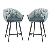Set of 2 - Peak Fabric Bar Stool 65cm - Ocean Teal
