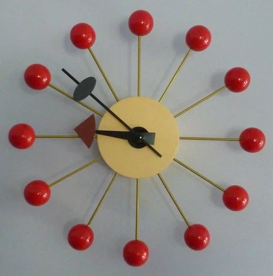Mid-century Modern Furniture Wall Clock Vintage Retro Red Style Kitchen Clock
