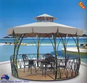 Outdoor Garden Pavilion Gazebo Alloy Frame BBQ Oven Table Chair Ice Bucket Set