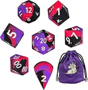 IUSTIDIE 7-Piece Jumbo Silicone DND Dice Set, 25mm Oversized Dice D&D Dice, Round Edges Soft Perfect Bouncer for D&D RPG Bar Pub Club Classroom Party Games(Purple&Black&Red)
