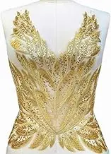 High-end Gold Color Sequins Lace Applique Patch, Sewing for Wedding Dress Women Evening Costumes Gowns DIY Decoration