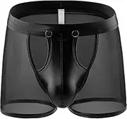 [Maiyifu-GJ] Men's See Through Bulge Pouch Sexy Underwear Faux Leather Breathable Mesh Briefs Short Leg Underpants