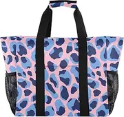 [sanluoli] Bag Foldable Tote Bag For Beach Sandproof with Handles Tote For Car, Light Pink Blue Leopard Print, 1 size