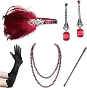 [ESOMAVRIX] 1920s Flapper Accessories Set Costume Accessories 20s Flapper Headband Pearl Necklace Gloves Holder, 1/4214