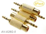 5-Pack 3.5mm Stereo TRS Male Plug to RCA Female Jack Audio Adapters, AD-A28G-5
