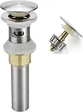 Rockgoya Bathroom Sink Drain,Drain Stopper Bathroom Sink with Overflow,Pop Up Drain Assembly with Detachable Strainer Basket,Built-in Anti-Clogging Strainer,Stainless Steel Brushed Nickel