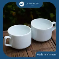 在飛比找蝦皮購物優惠-陶瓷杯,帶把手的白色咖啡杯,200 毫升容量,越南製造