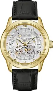 Bulova Men's Classic Sutton 4-Hand Automatic Watch, 24-Hour Sub Dial, Open Aperture, Self-Winding, Exhibition Caseback, Double Curved Mineral Crystal, Luminous Hands, 42mm