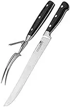 MasterClass Deluxe 2 Piece Stainless Steel Meat Carving Set, Carving Fork and Carving Knife Duo – Silver/Black