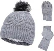 [Generic] Scarf Hat Set for Girls Three Suit Wool Knitted Warm Gloves Hat Scarf Three Suit Scarf Hat Set for Boys