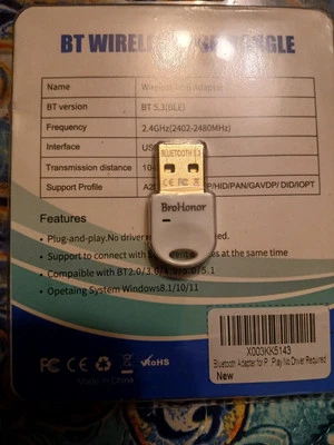 BroHonor Bluetooth USB Wireless Dongle Adapter NO Driver Required