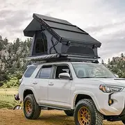 SAN HIMA Rooftop Tent Hard Shell - Spacious Overland Aluminum Roof Top Tent with Telescopic Ladder, Built-in LED Lights, Floor Foam Mattress, Quick Setup, 3-Side Access, Up to 3 Person