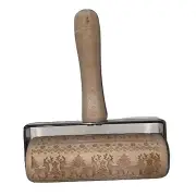 Christmas Holiday Pastry Wooden Engraved Embossed Rolling Pin Handle Cookies NWT