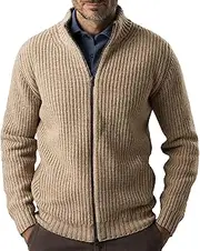 [Generic] Men's Striped Stand Collar Cardigan Slim Fit Knitted Cardigans Winter Zippers Casual Jacket Big and Tall