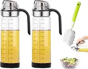 550ml Auto Flip Olive Oil Dispenser Bottle,2 PCS Glass Cooking Olive Oil,Lead-Free Borosilicate Glass, Stainless Steel Pour Spout, Non-Slip Handle,Soy Sauce Dispenser for BBQ,Salad,Kitchen