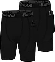 [Runhit] 2 Pack Youth Boys' Compression Shorts,Boys Performance Athletic Base Layers Underwear Sports Shorts Side Pocket Black XS