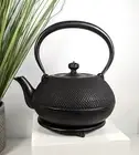 Vintage Hobnail Cast Iron & Enamel Tea Pot & Trivet Set Japan 36 oz - Excellent