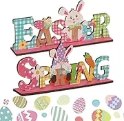 Easter Table Sign - Spring Bunny Gnome Sign Tiered Tray Decor,2X Desk Decor Table Centerpieces, Easter Decorations for Home Party Mantle Shelf Holiday