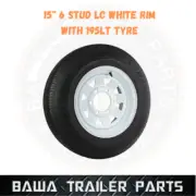 SUNRAYSIA WHITE 15" - 6 STUD WHEEL WITH 195R15 LT TYRE ! Trailer Parts