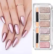 Gold Silver Chrome Nail Powder, 6 Colors Unicorn Iridescent Holographic Rainbow Chrome Powder for Nails, Mirror Metallic Effect Light Gold Champagne Nail Art Chrome Powder Palette Pigment Glitter Dust