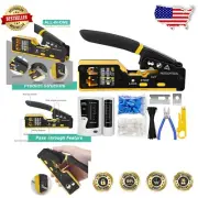 All-in-One RJ45 Crimp Tool Kit for Cat5e Cat6 with Cable Tester and Stripper