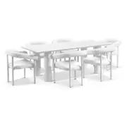 Florida 2.2m Outdoor Aluminium Dining Table with 6x Chairs 6 Seats - White