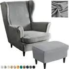 Velvet Wing Back Chair Covers With Rectangle Storage Stool Cover Ottoman Cover