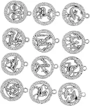 [SEWACC] 24 Pcs Zodiac Pendant Letter Necklace Gold Zodiac Charms Libra Necklace Sterling Silver Dangle Earrings Jewelry Making Zodiac Charm Sterling Silver Chain Necklace Gold Choker Alloy