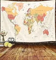 JAWO World Map Tapestry Wall Hanging for Kids Student, World Map with Countries and Major Cities Tapestry Educational Tapestry for Bedroom Living Room Dorm Home Decoration 60X40 Inch
