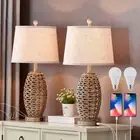 27” Natural Rattan Table Lamps Set of 2,Touch Switch,3-Way Dimmable Bedside Lamp