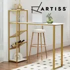 Artiss Bar Table Dining Storage Shelf Wine Rack Home Kitchen Office Desk Gold