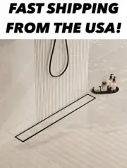 24 in Matte Black Linear Shower Drain- with 2-In-1 Flat & Tile Insert Cover, 304