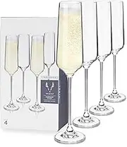 Viski Crystal Champagne Flutes - European Crafted Champagne Glasses Set of 4-6oz Stemmed Sparkling Wine Glasses for Wedding or Anniversary and Special Occasions Gift Ideas