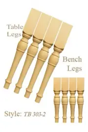 Clasic 2 Sets of Unfinished Handmade Pine Wood Turned dining Table/Bench Legs