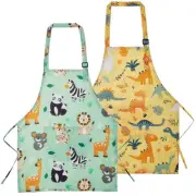 2 Pack Kids Apron Girls Boys for Cooking, Waterproof Art Apron with Animals