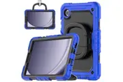 WASSUP Samsung Galaxy Tab A9 8.7 inch 2023 Case With Screen Protector 360 Degree Handle Ring Folding Stand-Blue&Black