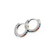 ANYCO Earrings Sterling Silver Color Punk Pave CZ Simple Round 8.8MM Ear Buckle For Women Girl Teen Chic Fashion Stylish Accessories Jewelry Gifts