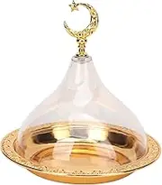 Eid Mubarak Cake Stand with Dome Lid, Vintage Golden Embossed Cake Plate Serving Tray, Cupcake Stand Plate Cake Dome Dessert Stand Holder Serving Tray for Eid Mubarak Table Party