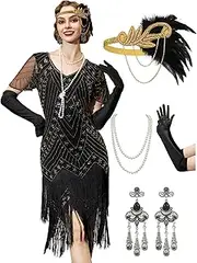 [YESSA] Flapper Dresses for Women,Short Sleeve 1920s Dresses Great Gatsby Dresses for Women Roaring 20s Costumes Outfits
