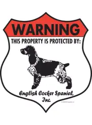 Warning! English Cocker Spaniel - Property Protected Aluminum Dog Sign - 7" x 8"