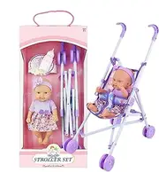 Doll Stroller Toy - 10Inches Doll Stroller Foldable Nursery Doll Set,Realistic Doll Playset Pretend Stroller Toy Set with Bottle for Girls