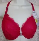 Modern Movement 34D Red Lined Lace Front Closure Bra Plunge Underwire Lace Back