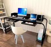 Bedside Table with Wheels, with drawers Laptop Desk Over Bed Table,Adjustable Height and Length Rolling Tray Table Computer Desk Standing Workstation Food Tray Rolling Medical Table(Black)